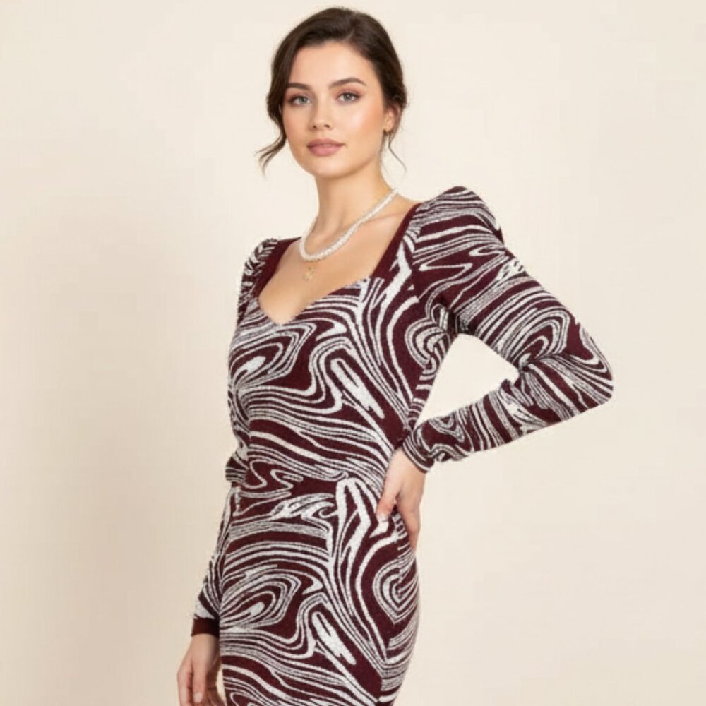 NWT ASTR Bodycon Knit Mini Dress in Wine & White